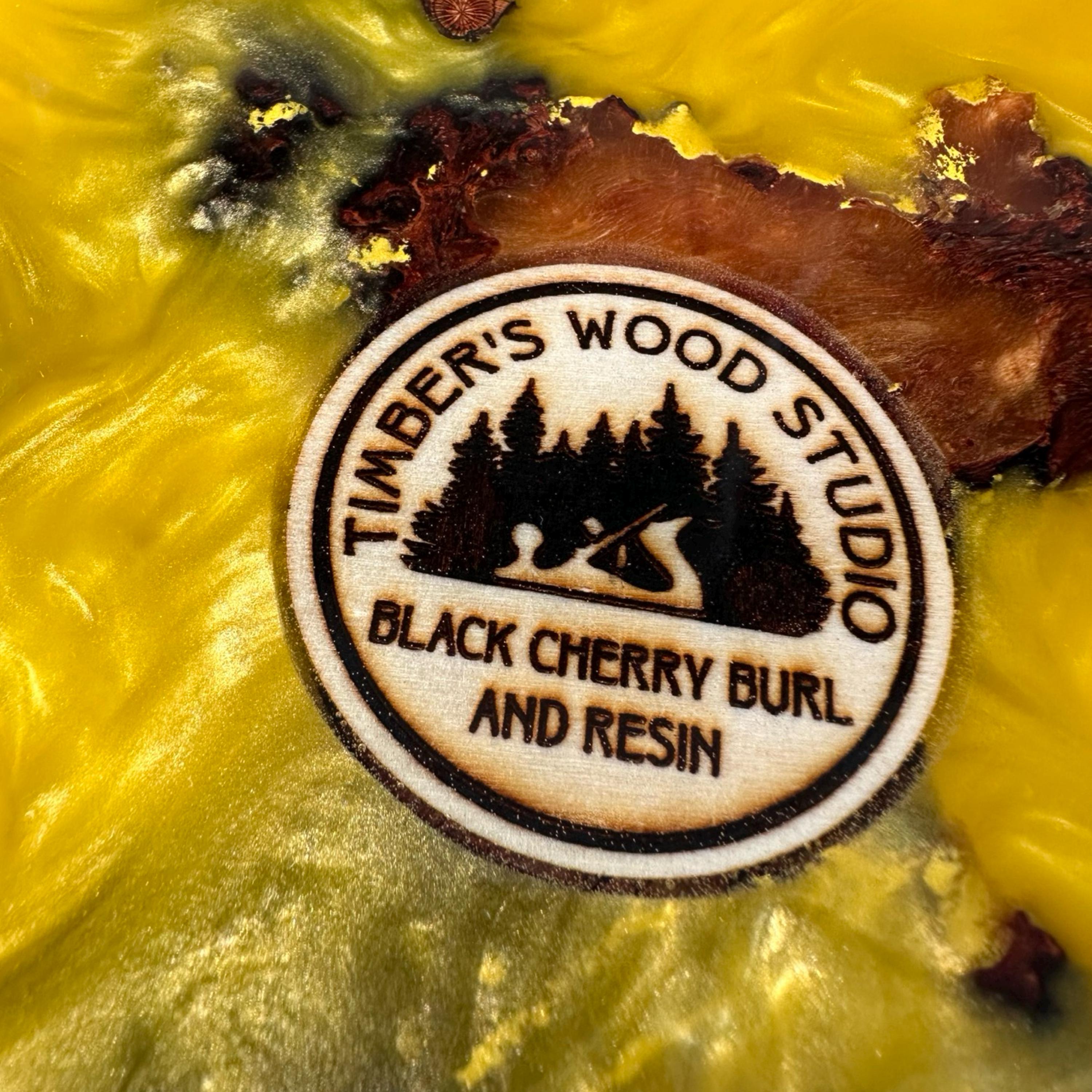 Black Cherry Burl Wood with Yellow Resin